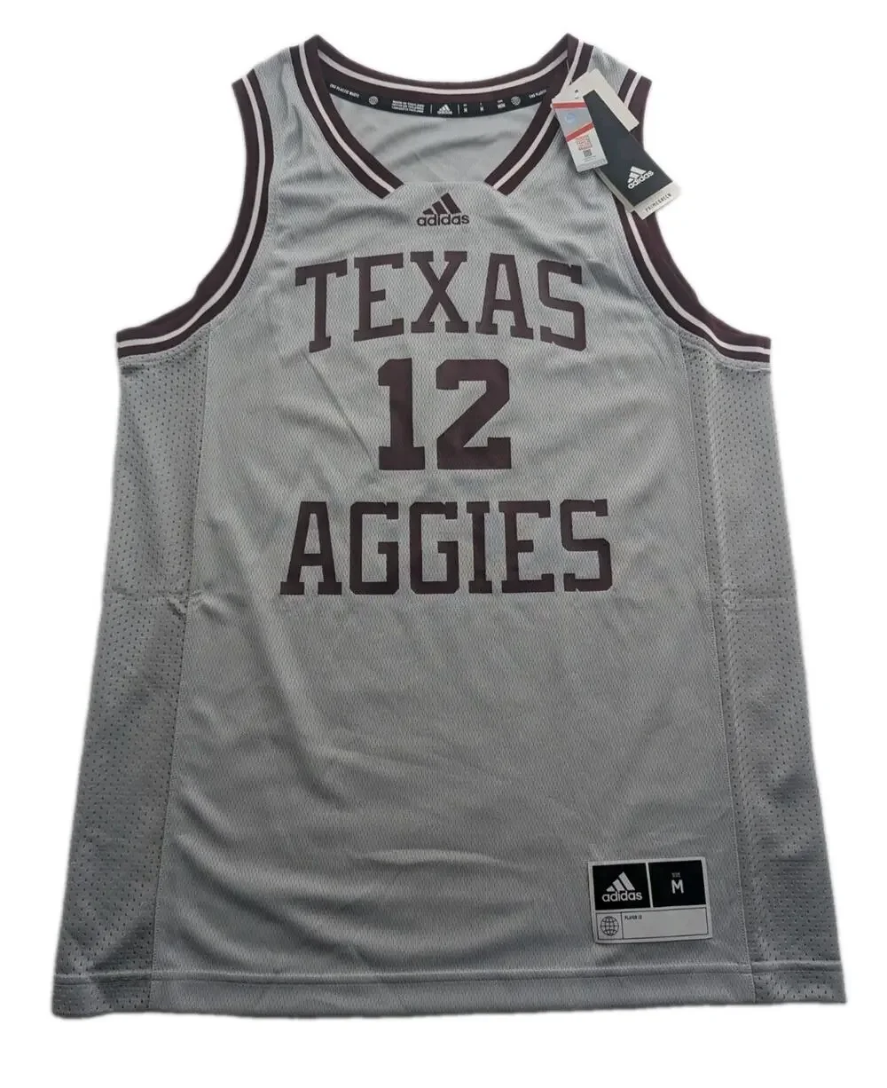 Adidas Texas A&M Aggies #12 Mens Medium Reverse Retro Basketball Jersey Gray NWT